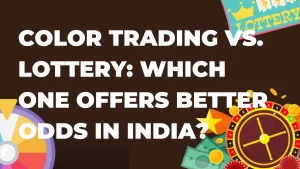 on image is a brown background with animated roulette wheels and has a text "Color Trading vs. Lottery: Which One Offers Better Odds"